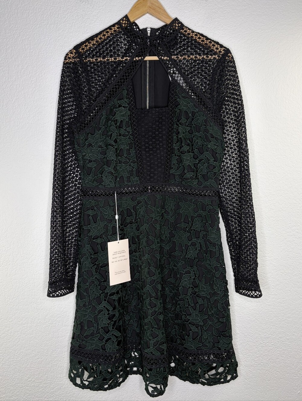 River Island Long Sleeve Lace Emerald Black Dress 10